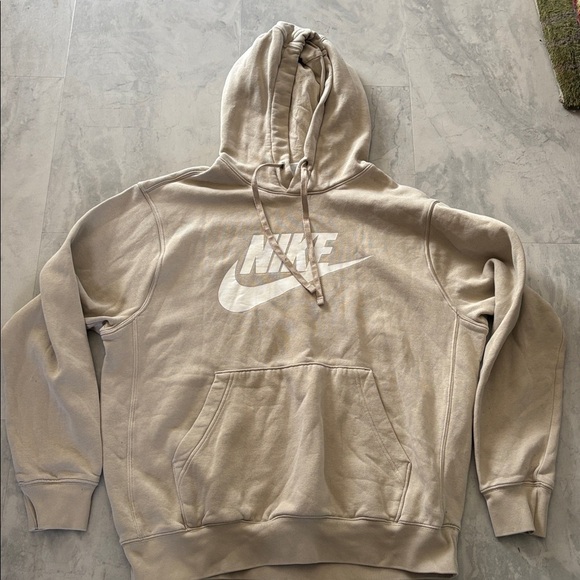 Nike  pullover hoodie  cream/white logo on chest  muff front pockets EUC - Picture 2 of 15